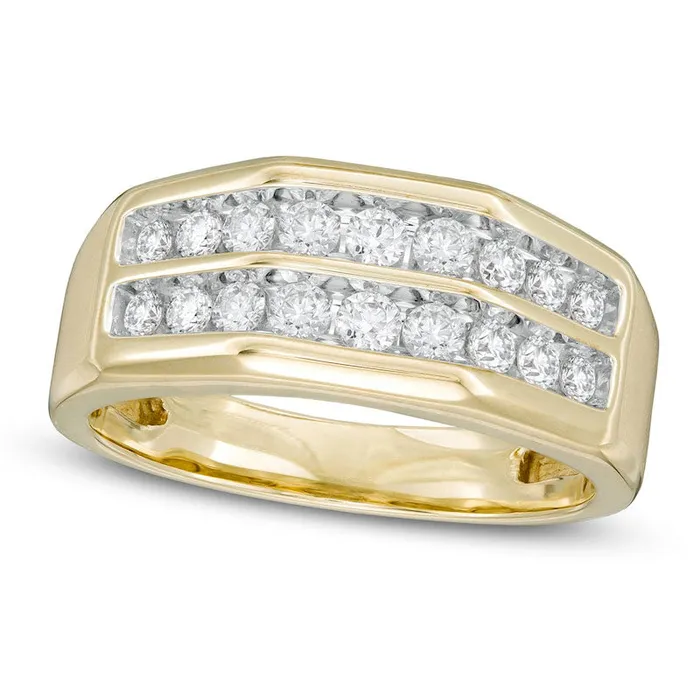Rings Goldia Mens 075 CT TW Natural Diamond Double Row Wedding Band in Solid 10K Yellow Gold Rings Goldia Mens 075 CT TW Natural Diamond Double Row Wedding Band in Solid 10K Yellow Gold
