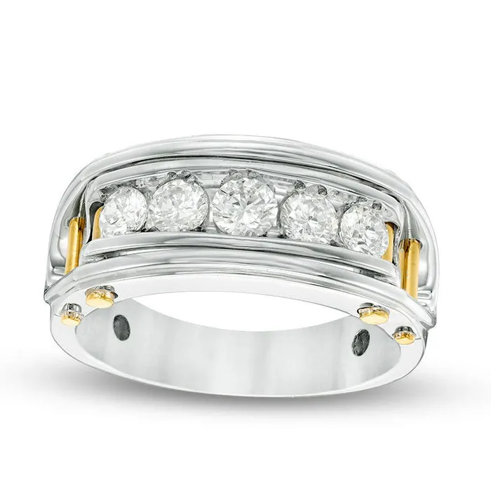 Rings Goldia Mens 10 CT TW Natural Diamond Five Stone Wedding Band in Solid 14K TwoTone Gold Rings Goldia Mens 10 CT TW Natural Diamond Five Stone Wedding Band in Solid 14K TwoTone Gold
