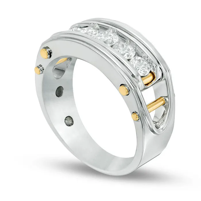 Rings Goldia Mens 10 CT TW Natural Diamond Five Stone Wedding Band in Solid 14K TwoTone Gold Rings Goldia Mens 10 CT TW Natural Diamond Five Stone Wedding Band in Solid 14K TwoTone Gold