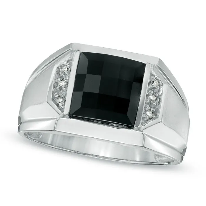 Rings Goldia Mens 85mm SquareCut Onyx and Natural Diamond Accent Ring in Solid 14K White Gold Rings Goldia Mens 85mm SquareCut Onyx and Natural Diamond Accent Ring in Solid 14K White Gold