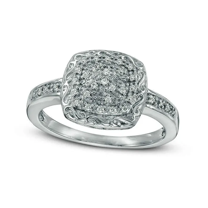Rings Goldia Natural Diamond Accent Filigree Cushion Frame Ring in Sterling Silver