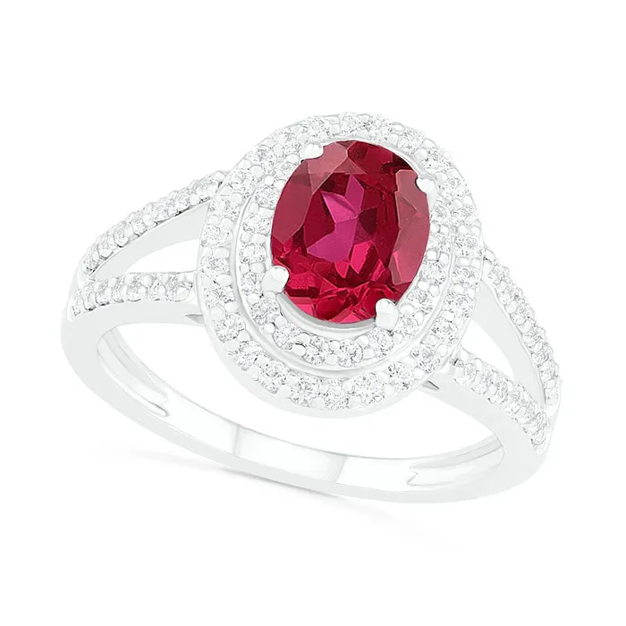 Rings Goldia Oval LabCreated Ruby and White Sapphire Double Frame Split Shank Ring in Sterling Silver Rings Goldia Oval LabCreated Ruby and White Sapphire Double Frame Split Shank Ring in Sterling Silver