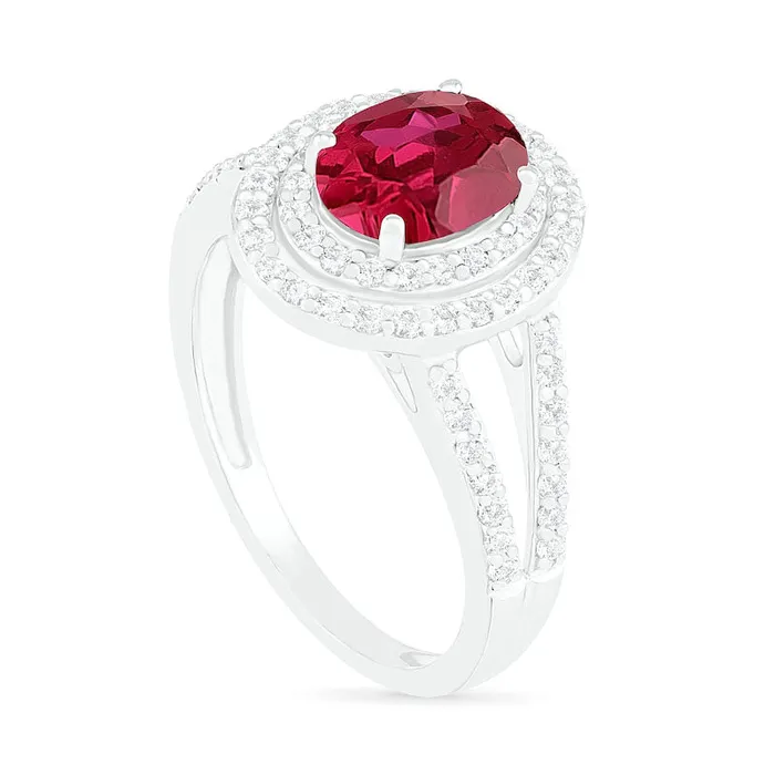 Rings Goldia Oval LabCreated Ruby and White Sapphire Double Frame Split Shank Ring in Sterling Silver Rings Goldia Oval LabCreated Ruby and White Sapphire Double Frame Split Shank Ring in Sterling Silver