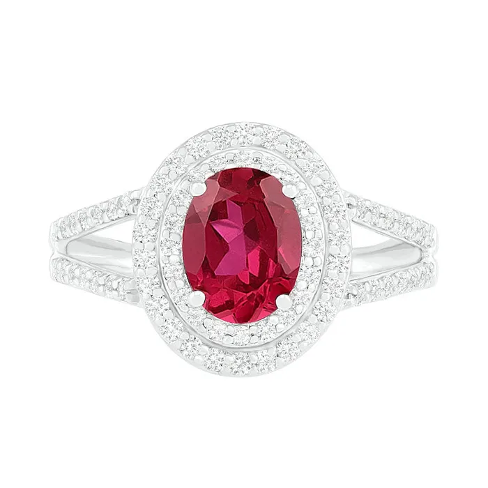 Rings Goldia Oval LabCreated Ruby and White Sapphire Double Frame Split Shank Ring in Sterling Silver Rings Goldia Oval LabCreated Ruby and White Sapphire Double Frame Split Shank Ring in Sterling Silver