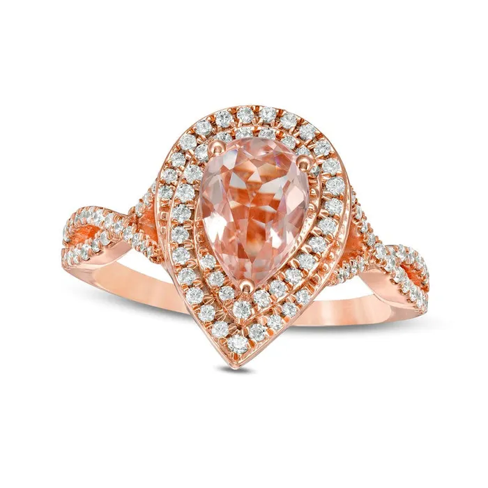 Rings Goldia PearShaped Morganite and 050 CT TW Natural Diamond Cascade Frame Crossover Shank Ring in Solid 10K Rose Gold Rings Goldia PearShaped Morganite and 050 CT TW Natural Diamond Cascade Frame Crossover Shank Ring in Solid 10K Rose Gold