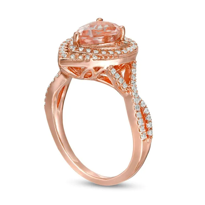 Rings Goldia PearShaped Morganite and 050 CT TW Natural Diamond Cascade Frame Crossover Shank Ring in Solid 10K Rose Gold Rings Goldia PearShaped Morganite and 050 CT TW Natural Diamond Cascade Frame Crossover Shank Ring in Solid 10K Rose Gold