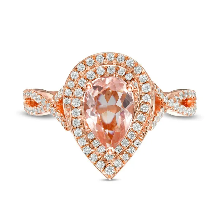 Rings Goldia PearShaped Morganite and 050 CT TW Natural Diamond Cascade Frame Crossover Shank Ring in Solid 10K Rose Gold Rings Goldia PearShaped Morganite and 050 CT TW Natural Diamond Cascade Frame Crossover Shank Ring in Solid 10K Rose Gold