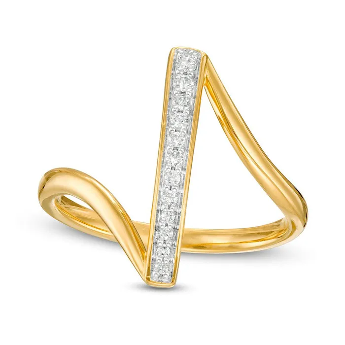Rings Goldia Remixed Reimagined 010 CT TW Natural Diamond Vertical Bar Ring in Solid 10K Yellow Gold Rings Goldia Remixed Reimagined 010 CT TW Natural Diamond Vertical Bar Ring in Solid 10K Yellow Gold
