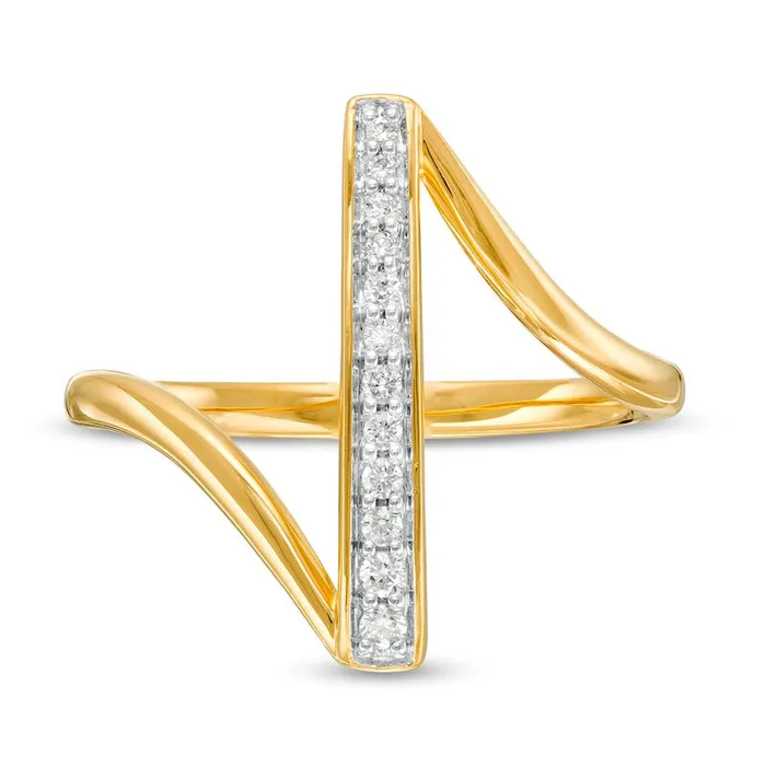 Rings Goldia Remixed Reimagined 010 CT TW Natural Diamond Vertical Bar Ring in Solid 10K Yellow Gold Rings Goldia Remixed Reimagined 010 CT TW Natural Diamond Vertical Bar Ring in Solid 10K Yellow Gold