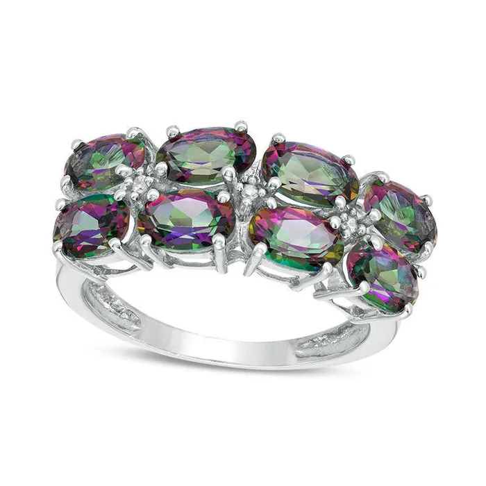 Rings Goldia Sideways Oval Mystic Fire Topaz and Natural Diamond Accent Double Row Ring in Sterling Silver Rings Goldia Sideways Oval Mystic Fire Topaz and Natural Diamond Accent Double Row Ring in Sterling Silver