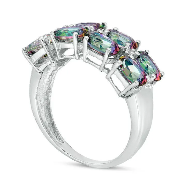 Rings Goldia Sideways Oval Mystic Fire Topaz and Natural Diamond Accent Double Row Ring in Sterling Silver Rings Goldia Sideways Oval Mystic Fire Topaz and Natural Diamond Accent Double Row Ring in Sterling Silver