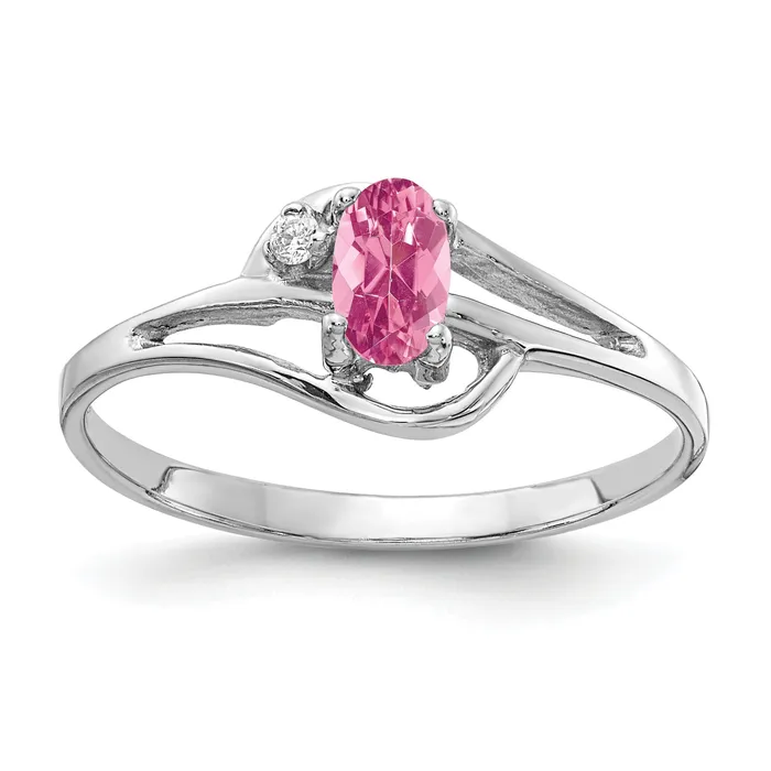 Rings Goldia Solid 14k White Gold 5x3mm Oval Simulated Pink Tourmaline AAA CZ Ring Rings Goldia Solid 14k White Gold 5x3mm Oval Simulated Pink Tourmaline AAA CZ Ring