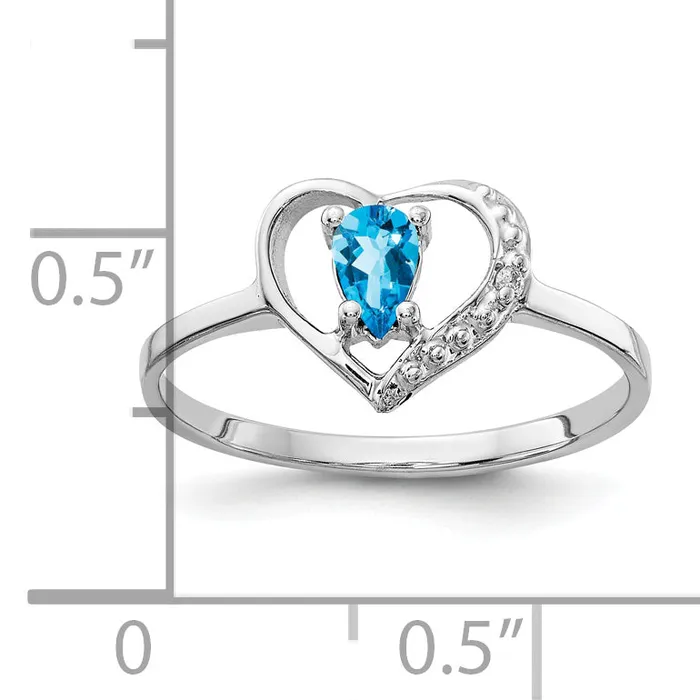 Rings Goldia Solid 14k White Gold 5x3mm Pear Simulated Blue Topaz VS CZ Ring