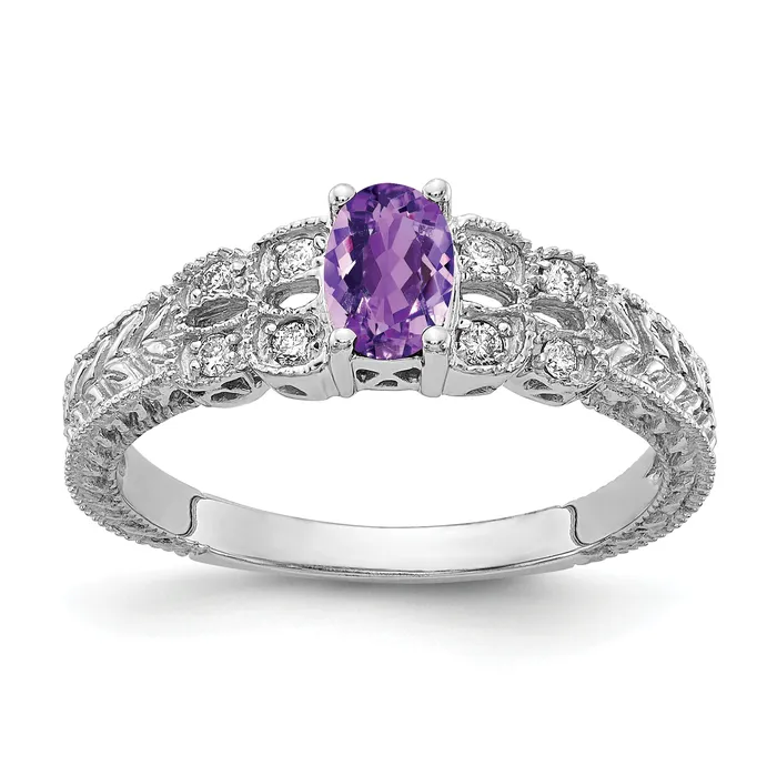Rings Goldia Solid 14k White Gold 6x4mm Oval Simulated Amethyst AA CZ Ring Rings Goldia Solid 14k White Gold 6x4mm Oval Simulated Amethyst AA CZ Ring