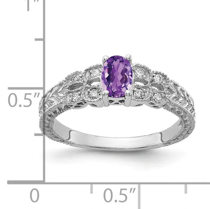 Rings Goldia Solid 14k White Gold 6x4mm Oval Simulated Amethyst AA CZ Ring