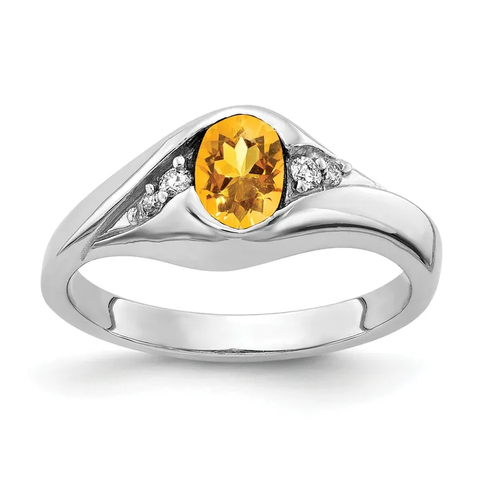 Rings Goldia Solid 14k White Gold 6x4mm Oval Simulated Citrine AAA CZ Ring