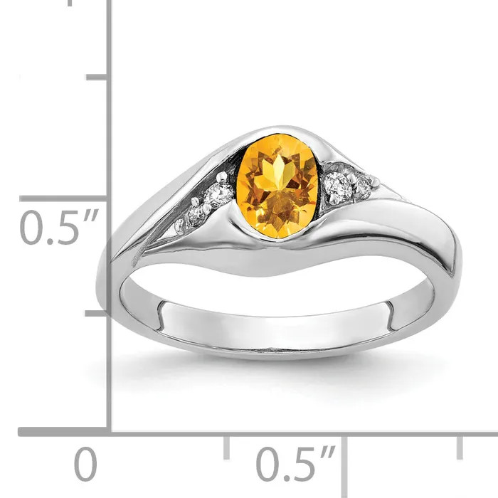 Rings Goldia Solid 14k White Gold 6x4mm Oval Simulated Citrine AAA CZ Ring