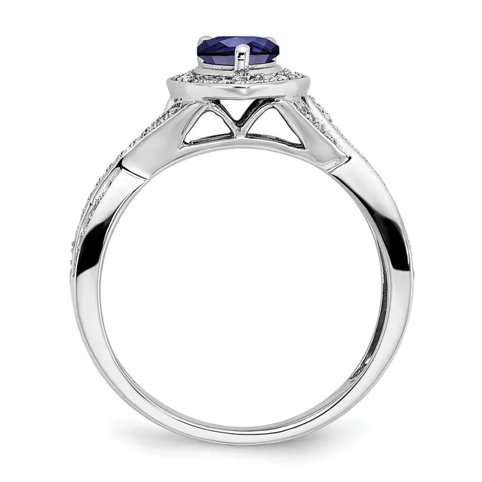 Rings Goldia Solid 14k White Gold Pear Created Simulated Sapphire and CZ Halo Ring