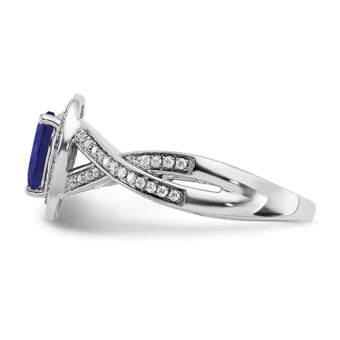 Rings Goldia Solid 14k White Gold Pear Created Simulated Sapphire and CZ Halo Ring