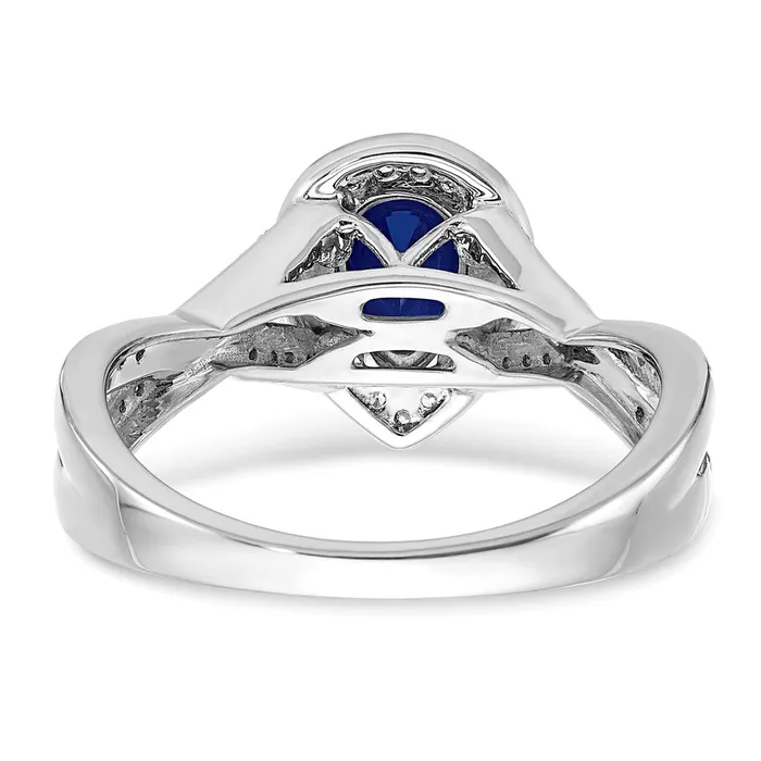 Rings Goldia Solid 14k White Gold Pear Created Simulated Sapphire and CZ Halo Ring