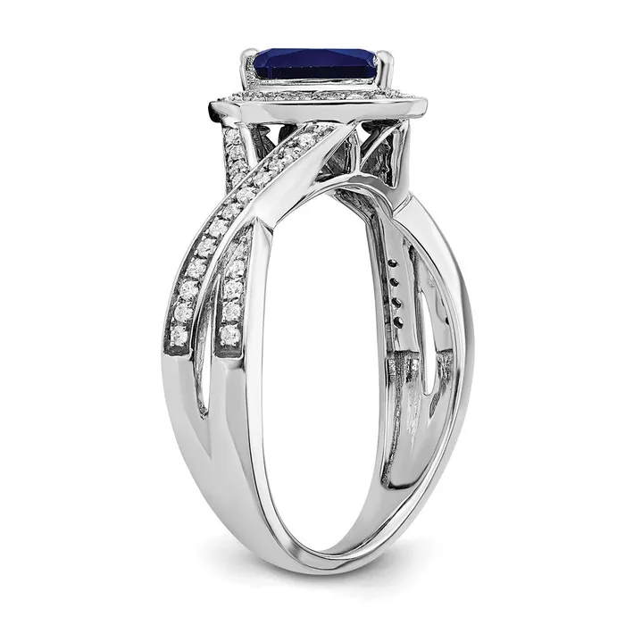 Rings Goldia Solid 14k White Gold Pear Created Simulated Sapphire and CZ Halo Ring