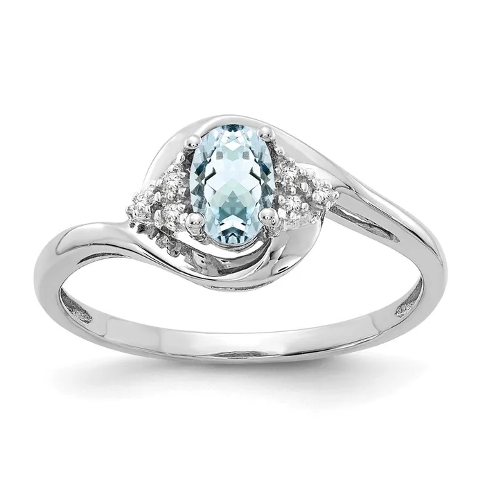 Rings Goldia Solid 14k White Gold Simulated Aquamarine and CZ Ring