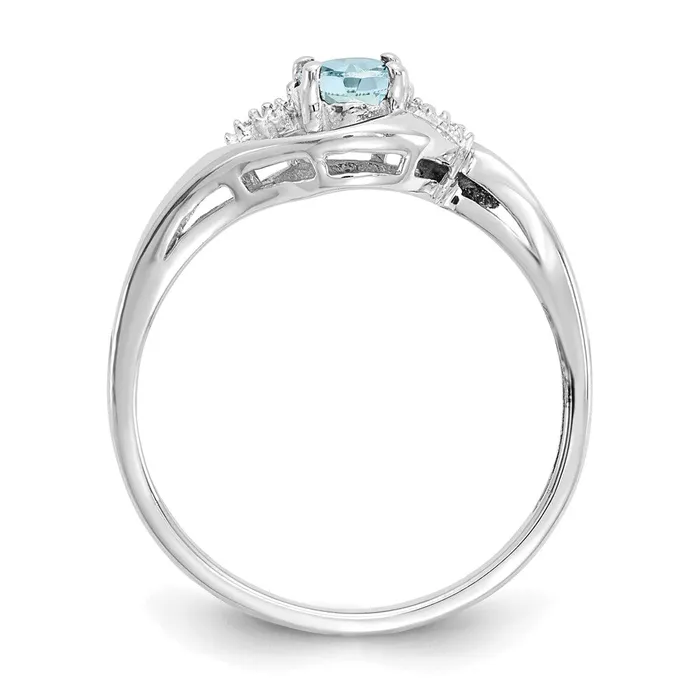 Rings Goldia Solid 14k White Gold Simulated Aquamarine and CZ Ring