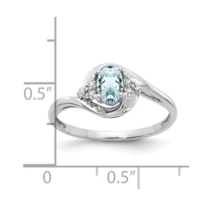 Rings Goldia Solid 14k White Gold Simulated Aquamarine and CZ Ring