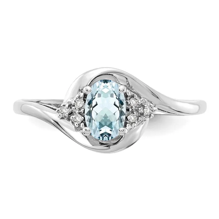 Rings Goldia Solid 14k White Gold Simulated Aquamarine and CZ Ring
