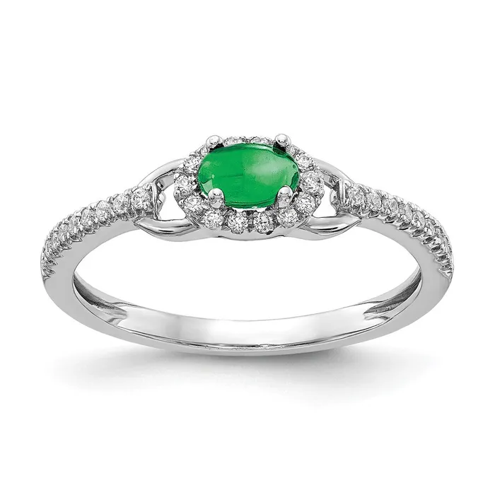 Rings Goldia Solid 14k White Gold Simulated CZ and Cabochon Emerald Ring