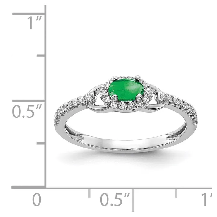 Rings Goldia Solid 14k White Gold Simulated CZ and Cabochon Emerald Ring