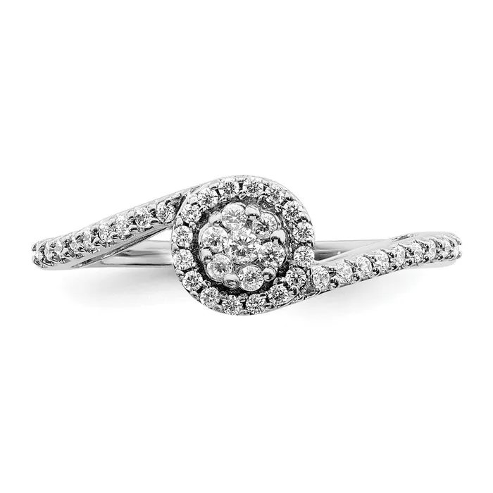 Rings Goldia Solid 14k White Gold Simulated CZ Cluster Bypass Ring