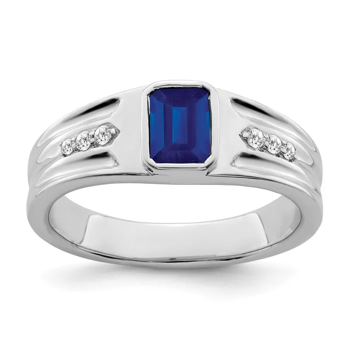 Rings Goldia Solid 14k White Gold Simulated Sapphire and CZ Mens Ring