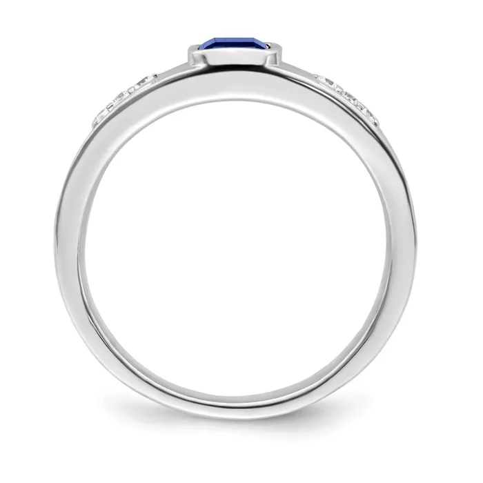Rings Goldia Solid 14k White Gold Simulated Sapphire and CZ Mens Ring