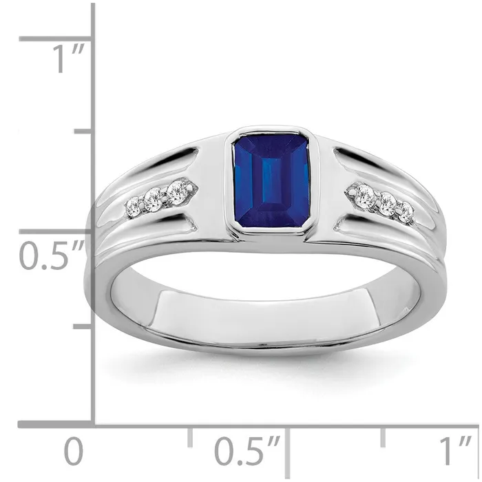 Rings Goldia Solid 14k White Gold Simulated Sapphire and CZ Mens Ring