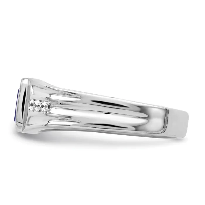Rings Goldia Solid 14k White Gold Simulated Sapphire and CZ Mens Ring