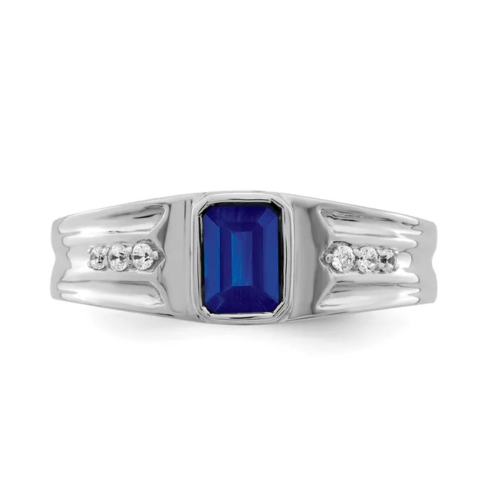 Rings Goldia Solid 14k White Gold Simulated Sapphire and CZ Mens Ring