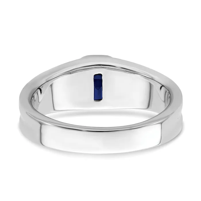 Rings Goldia Solid 14k White Gold Simulated Sapphire and CZ Mens Ring