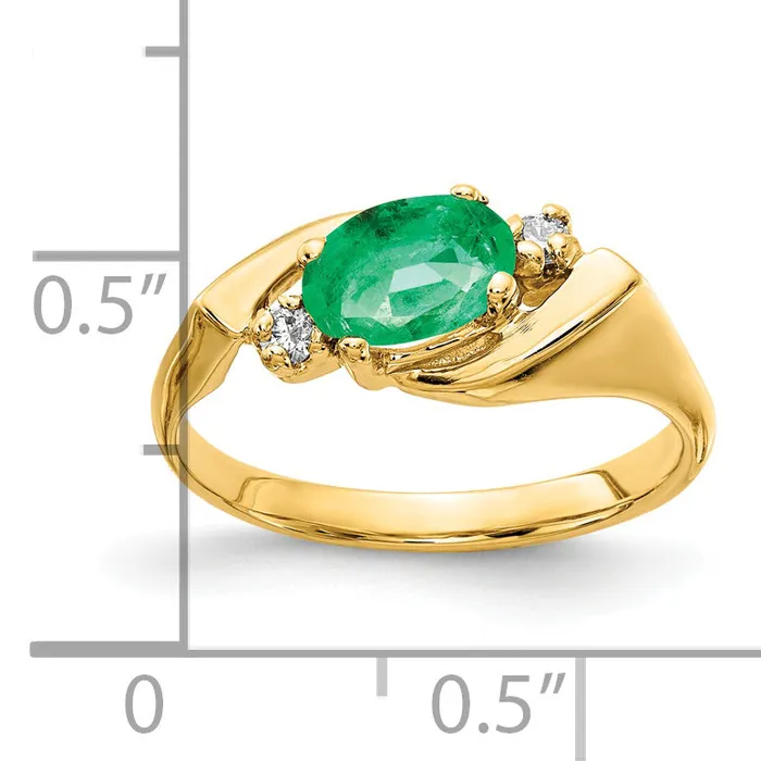 Rings Goldia Solid 14k Yellow Gold 7x5mm Oval Simulated Emerald VS CZ Ring