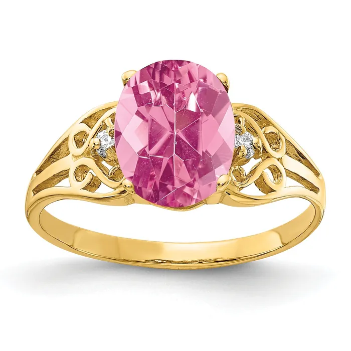 Rings Goldia Solid 14k Yellow Gold 9x7mm Oval Simulated Pink Tourmaline AA CZ Ring Rings Goldia Solid 14k Yellow Gold 9x7mm Oval Simulated Pink Tourmaline AA CZ Ring