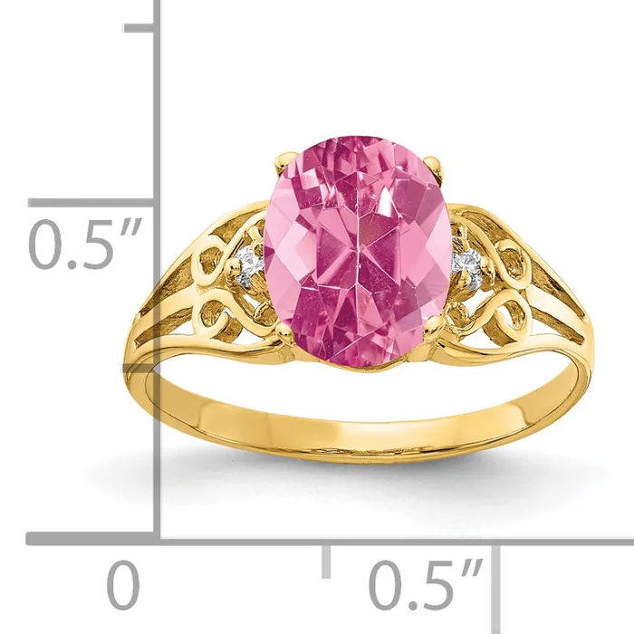 Rings Goldia Solid 14k Yellow Gold 9x7mm Oval Simulated Pink Tourmaline AA CZ Ring
