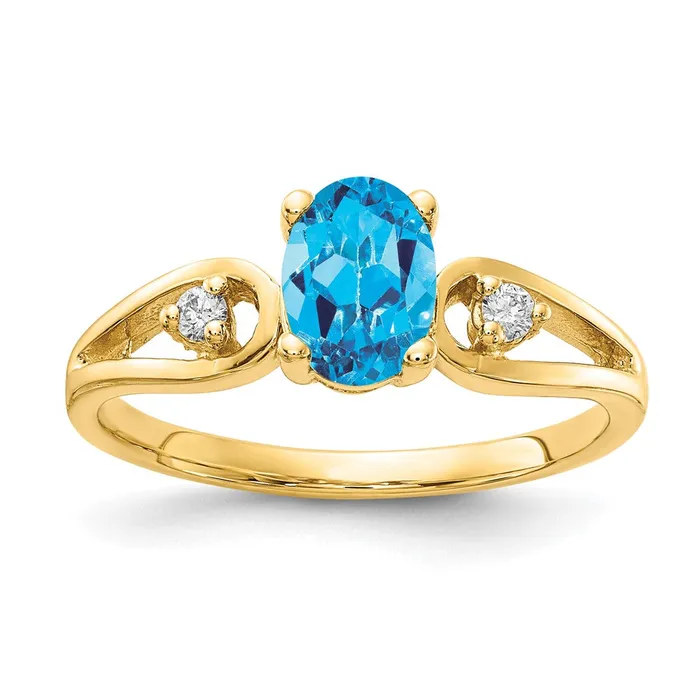 Rings Goldia Solid 14k Yellow Gold Simulated Blue Topaz CZ Ring