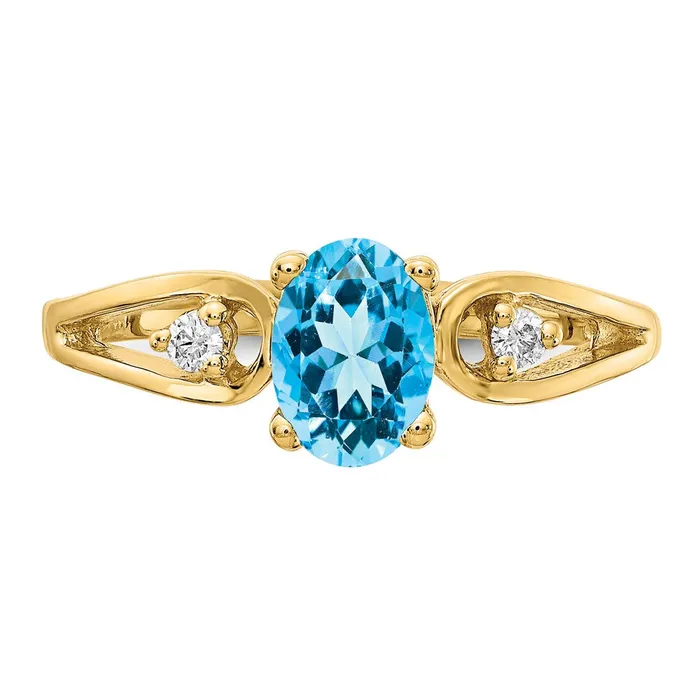 Rings Goldia Solid 14k Yellow Gold Simulated Blue Topaz CZ Ring