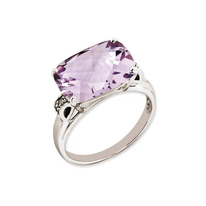 Rings Goldia Sterling Silver 14K White Gold Plated CheckerCut Pink Quartz u0026 Diamond Gemstone Birthstone Ring Fine Jewelry Gift for Her Rings Goldia Sterling Silver 14K White Gold Plated CheckerCut Pink Quartz u0026 Diamond Gemstone Birthstone Ring Fine Jewelry Gift for Her