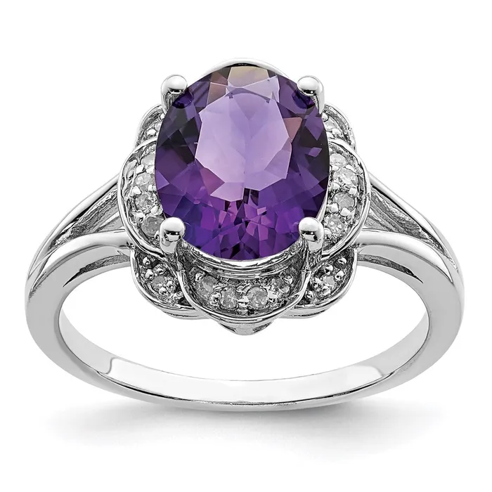 Rings Goldia Sterling Silver Rhodiumplated Diamond u0026 Amethyst Ring