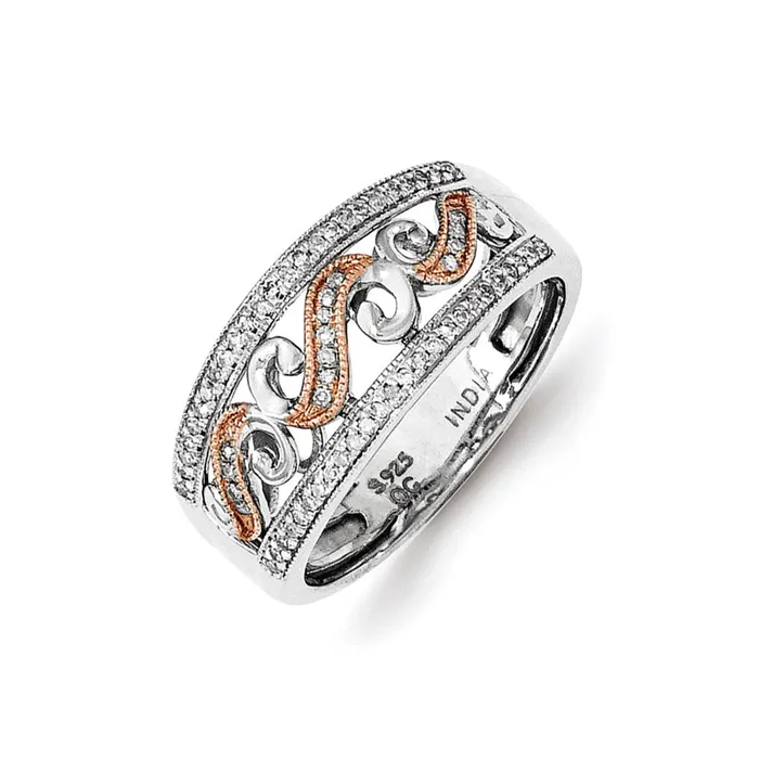 Rings Goldia Sterling Silver wRose Gold Accent White Diamond Ring
