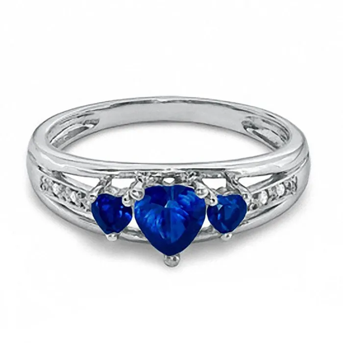 Rings HeartShaped LabCreated Blue Sapphire Three Stone and Diamond Accent Ring in Sterling Silver Goldia Rings HeartShaped LabCreated Blue Sapphire Three Stone and Diamond Accent Ring in Sterling Silver Goldia