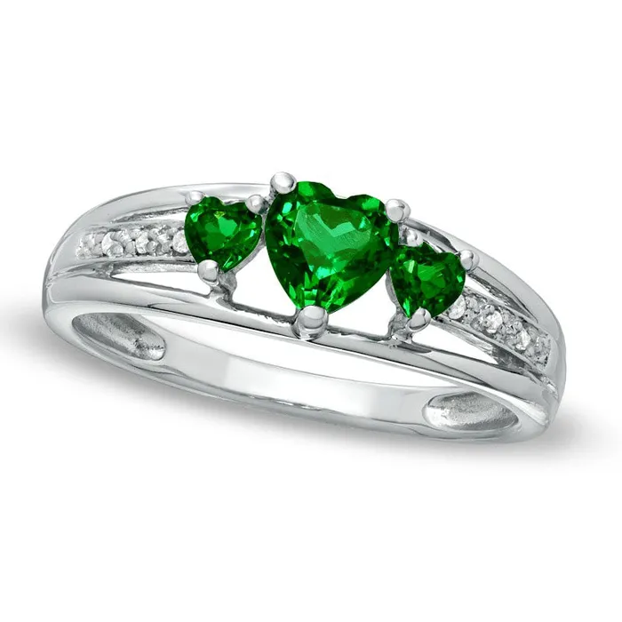 Rings HeartShaped LabCreated Emerald Three Stone and Diamond Accent Ring in Sterling Silver Goldia Rings HeartShaped LabCreated Emerald Three Stone and Diamond Accent Ring in Sterling Silver Goldia