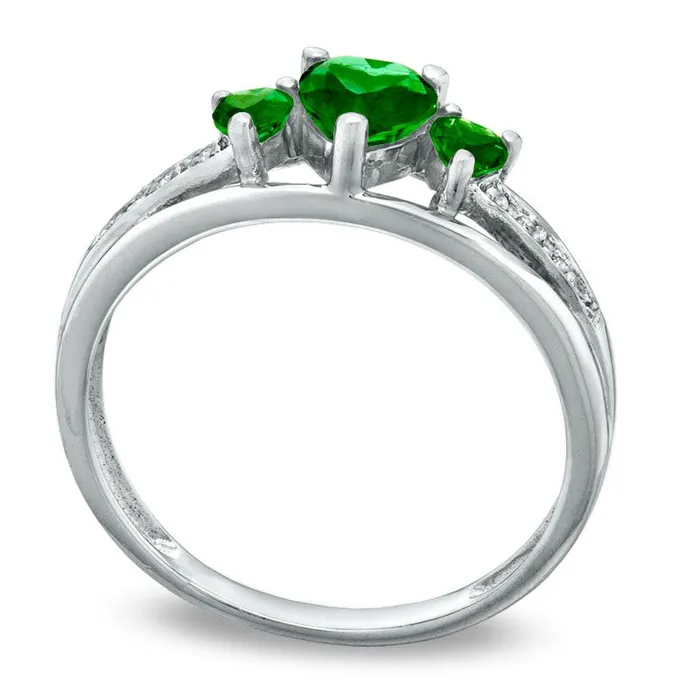 Rings HeartShaped LabCreated Emerald Three Stone and Diamond Accent Ring in Sterling Silver Goldia Rings HeartShaped LabCreated Emerald Three Stone and Diamond Accent Ring in Sterling Silver Goldia