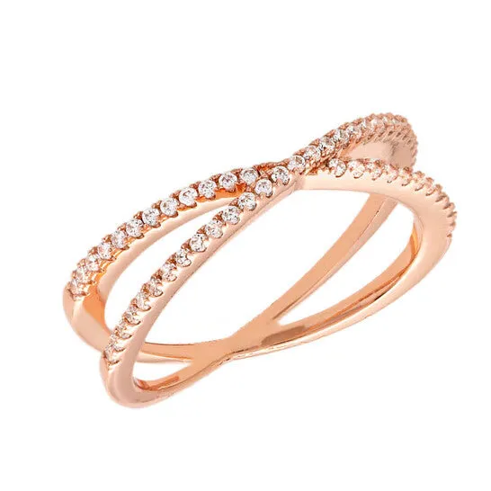 Rings JMS always Original Elegant Confetti Womens 18K Rose Gold Plated CZ Simulated Diamond Criss Cross Stackable Ring Rings JMS always Original Elegant Confetti Womens 18K Rose Gold Plated CZ Simulated Diamond Criss Cross Stackable Ring